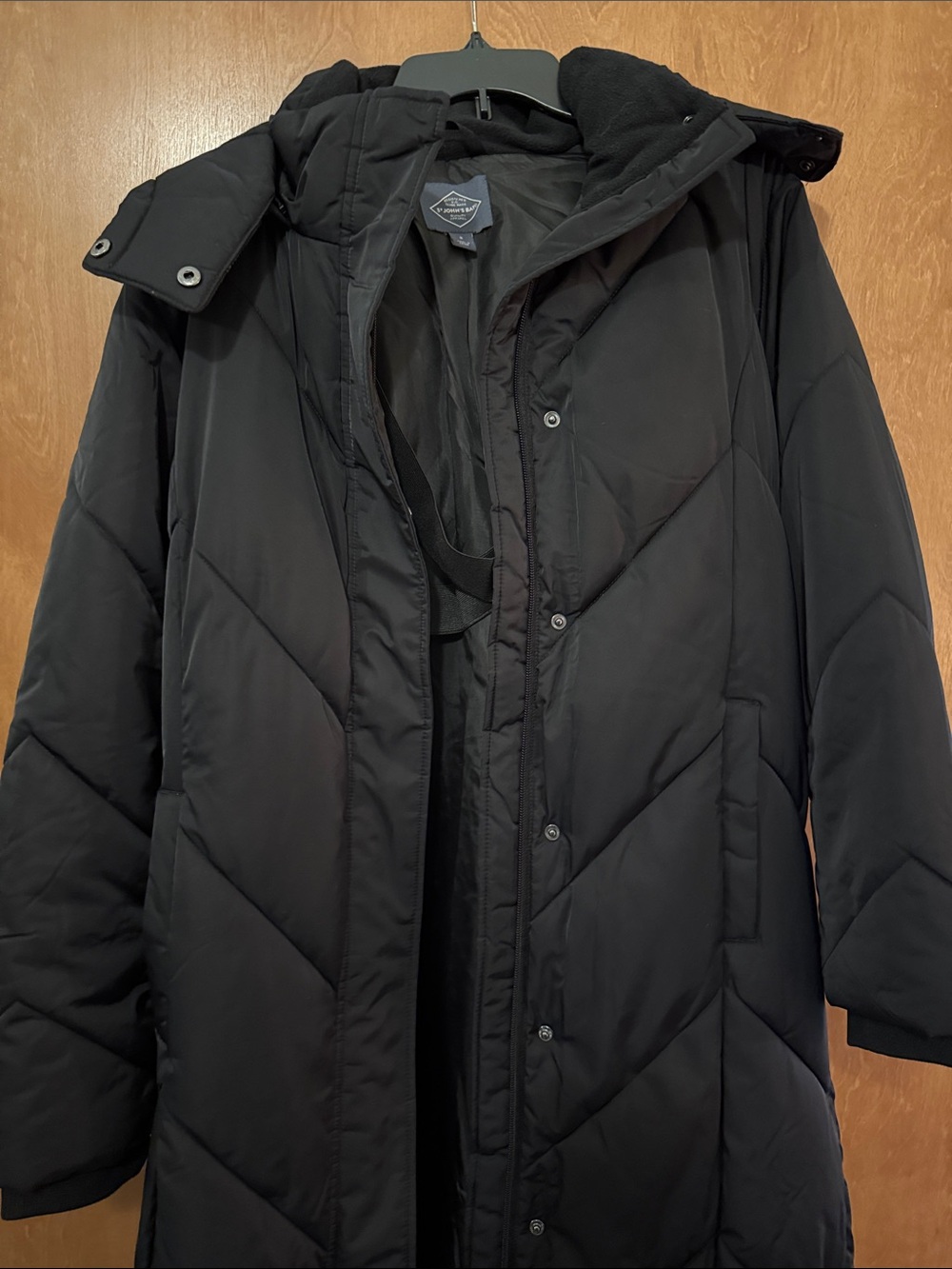 St. John's Bay Black Long Hooded Puffer Coat